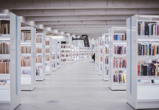 Rows of shelving in a reading room
